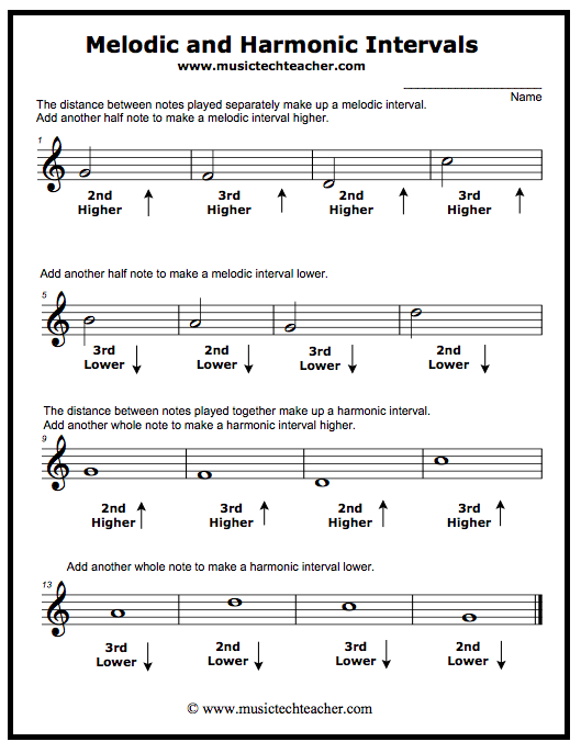 Melodic and Harmonic Intervals of 2nds and 3rds - Worksheet